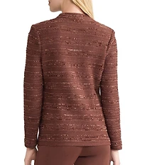 MISOOK Tailored Tonal Ribbon Knit Funnel Neck Long Sleeve Jacket