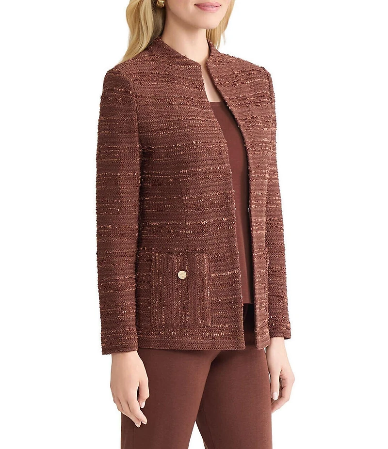 MISOOK Tailored Tonal Ribbon Knit Funnel Neck Long Sleeve Jacket