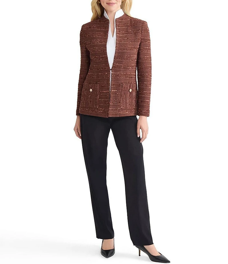 MISOOK Tailored Tonal Ribbon Knit Funnel Neck Long Sleeve Jacket