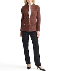 MISOOK Tailored Tonal Ribbon Knit Funnel Neck Long Sleeve Jacket