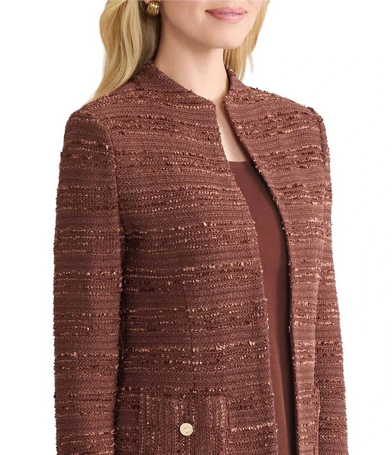 MISOOK Tailored Tonal Ribbon Knit Funnel Neck Long Sleeve Jacket