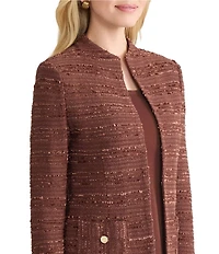 MISOOK Tailored Tonal Ribbon Knit Funnel Neck Long Sleeve Jacket