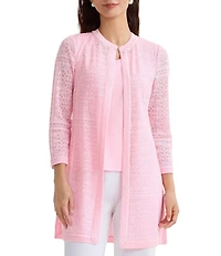 MISOOK Tonal Burnout Knit Crew Neck Bracelet Sleeve Jacket