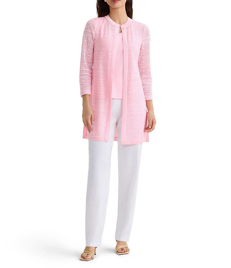 MISOOK Tonal Burnout Knit Crew Neck Bracelet Sleeve Jacket