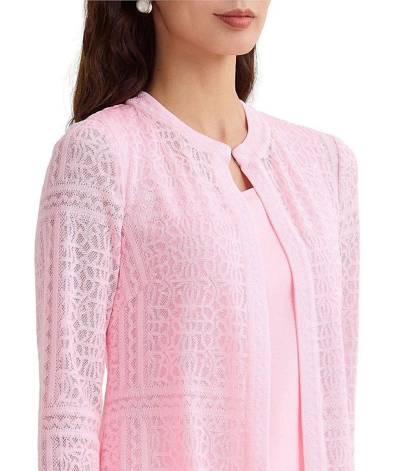 MISOOK Tonal Burnout Knit Crew Neck Bracelet Sleeve Jacket