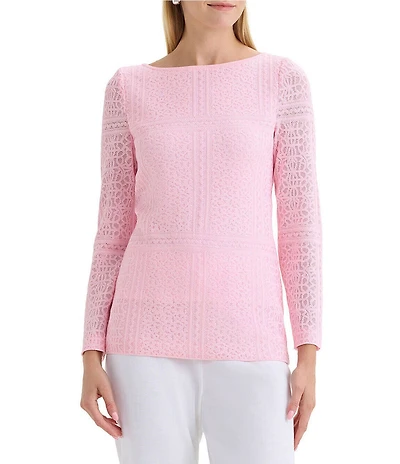 MISOOK Tonal Burnout Soft Knit Boat Neck Long Sleeve Tunic