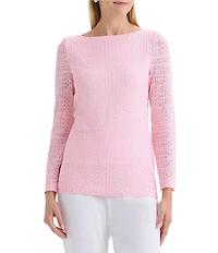 MISOOK Tonal Burnout Soft Knit Boat Neck Long Sleeve Tunic