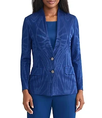MISOOK Tonal Knit Jacquard Modified Mandarin Collar V-Neck Long Sleeve Jacket