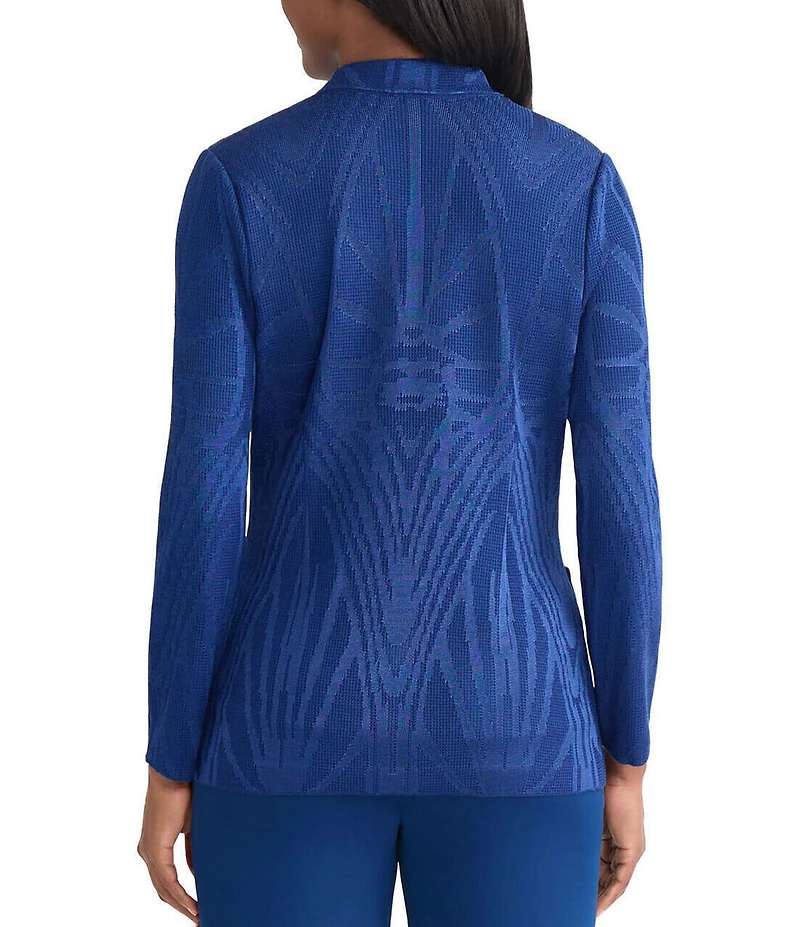 MISOOK Tonal Knit Jacquard Modified Mandarin Collar V-Neck Long Sleeve Jacket