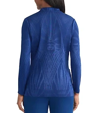 MISOOK Tonal Knit Jacquard Modified Mandarin Collar V-Neck Long Sleeve Jacket