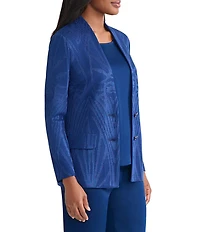 MISOOK Tonal Knit Jacquard Modified Mandarin Collar V-Neck Long Sleeve Jacket