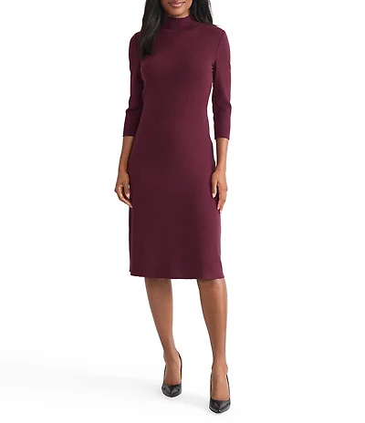 MISOOK Tonal Knit Mock Neck 3/4 Sleeve A-Line Dress