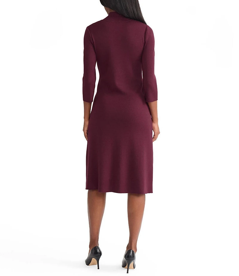 MISOOK Tonal Knit Mock Neck 3/4 Sleeve A-Line Dress