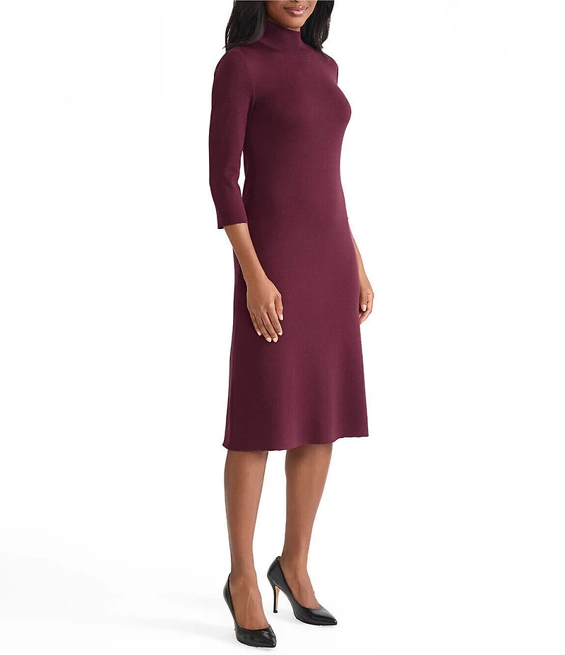 MISOOK Tonal Knit Mock Neck 3/4 Sleeve A-Line Dress