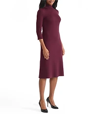 MISOOK Tonal Knit Mock Neck 3/4 Sleeve A-Line Dress