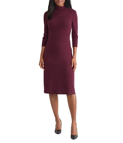 MISOOK Tonal Knit Mock Neck 3/4 Sleeve A-Line Dress