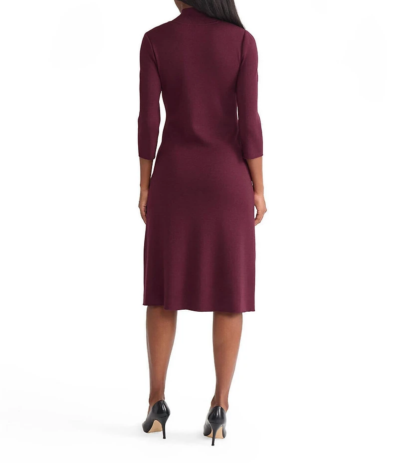 MISOOK Tonal Knit Mock Neck 3/4 Sleeve A-Line Dress