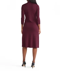 MISOOK Tonal Knit Mock Neck 3/4 Sleeve A-Line Dress