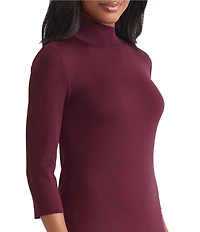 MISOOK Tonal Knit Mock Neck 3/4 Sleeve A-Line Dress