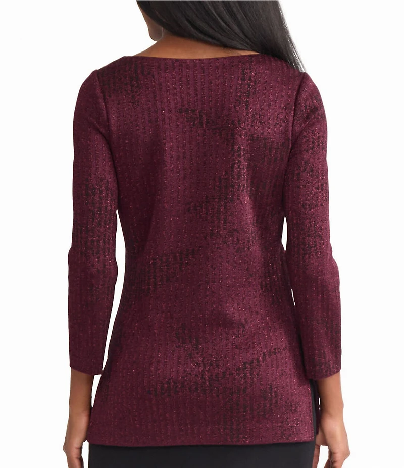 MISOOK Tonal Pattern Shimmer Knit Boat Neck Bracelet Sleeve Tunic