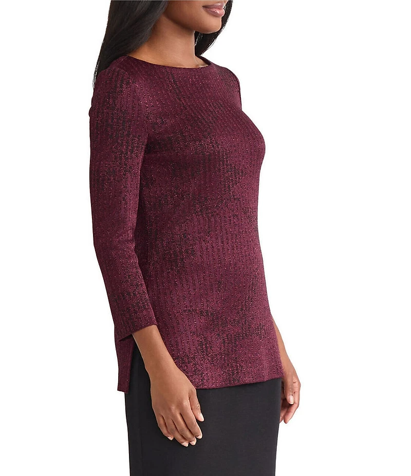 MISOOK Tonal Pattern Shimmer Knit Boat Neck Bracelet Sleeve Tunic