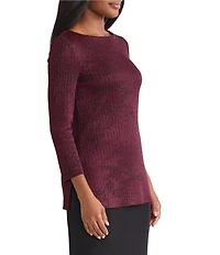 MISOOK Tonal Pattern Shimmer Knit Boat Neck Bracelet Sleeve Tunic