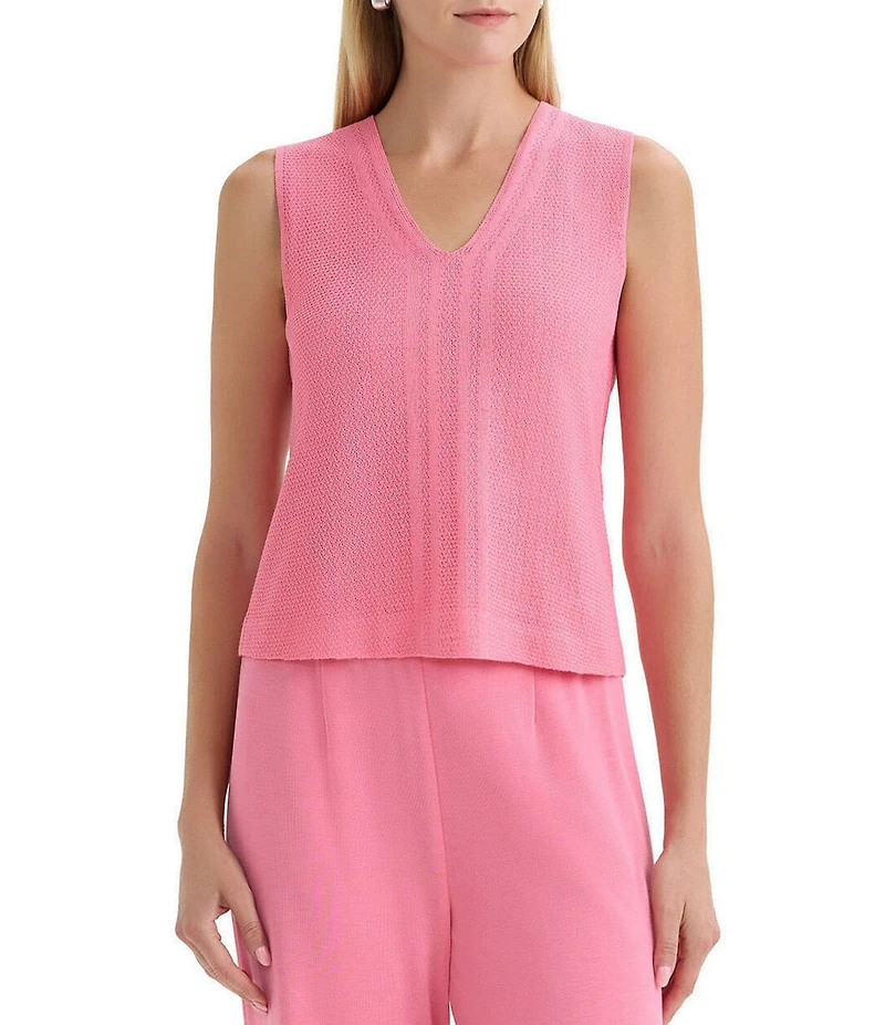 MISOOK Tonal Pointelle Knit V-Neck Sleeveless Tank