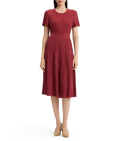 MISOOK Tonal Ribbed Soft Knit Scoop Neck Short Sleeve Fit & Flare Dress