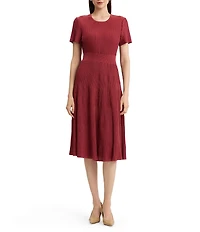 MISOOK Tonal Ribbed Soft Knit Scoop Neck Short Sleeve Fit & Flare Dress
