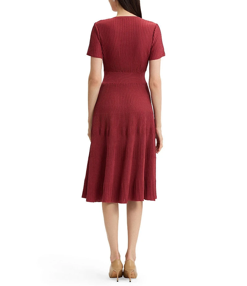 MISOOK Tonal Ribbed Soft Knit Scoop Neck Short Sleeve Fit & Flare Dress