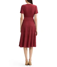 MISOOK Tonal Ribbed Soft Knit Scoop Neck Short Sleeve Fit & Flare Dress
