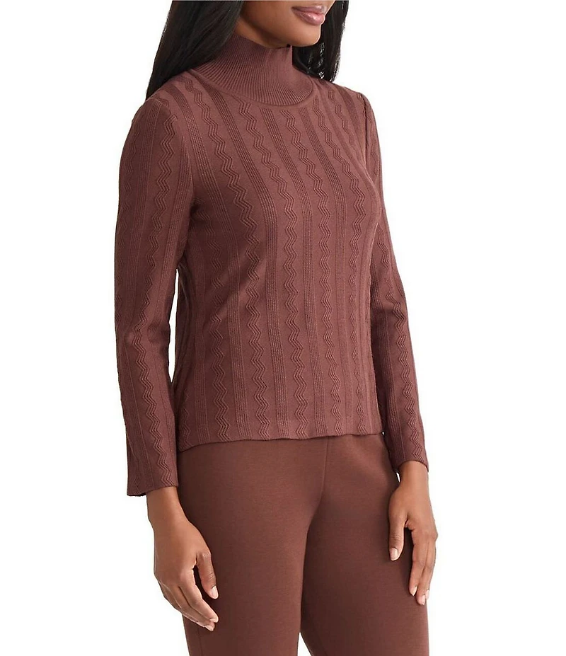 MISOOK Tonal Soft Knit Mock Neck Long Sleeve Top