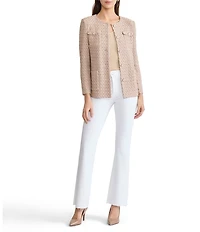 MISOOK Tonal Tweed Knit Round Neck Long Sleeve Jacket