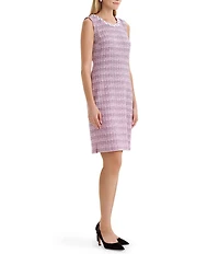 MISOOK Tweed Knit Braided Trim Round Neck Sleeveless Sheath Dress