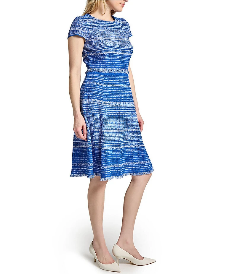 MISOOK Tweed Knit Round Neck Cap Sleeve Fit-And-Flare Dress