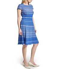 MISOOK Tweed Knit Round Neck Cap Sleeve Fit-And-Flare Dress