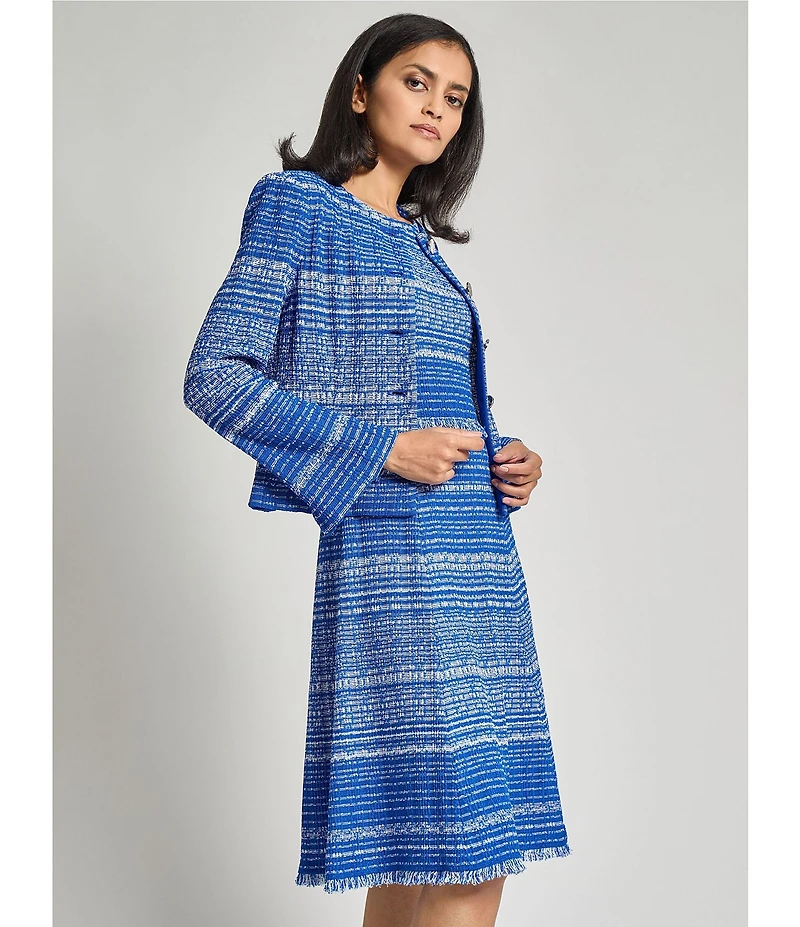 MISOOK Tweed Knit Round Neck Cap Sleeve Fit-And-Flare Dress