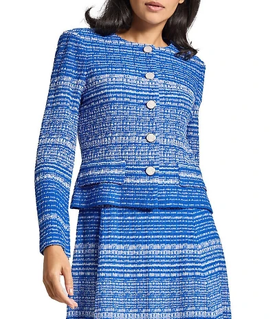 MISOOK Tweed Knit Round Neck Long Sleeve Button Front Jacket