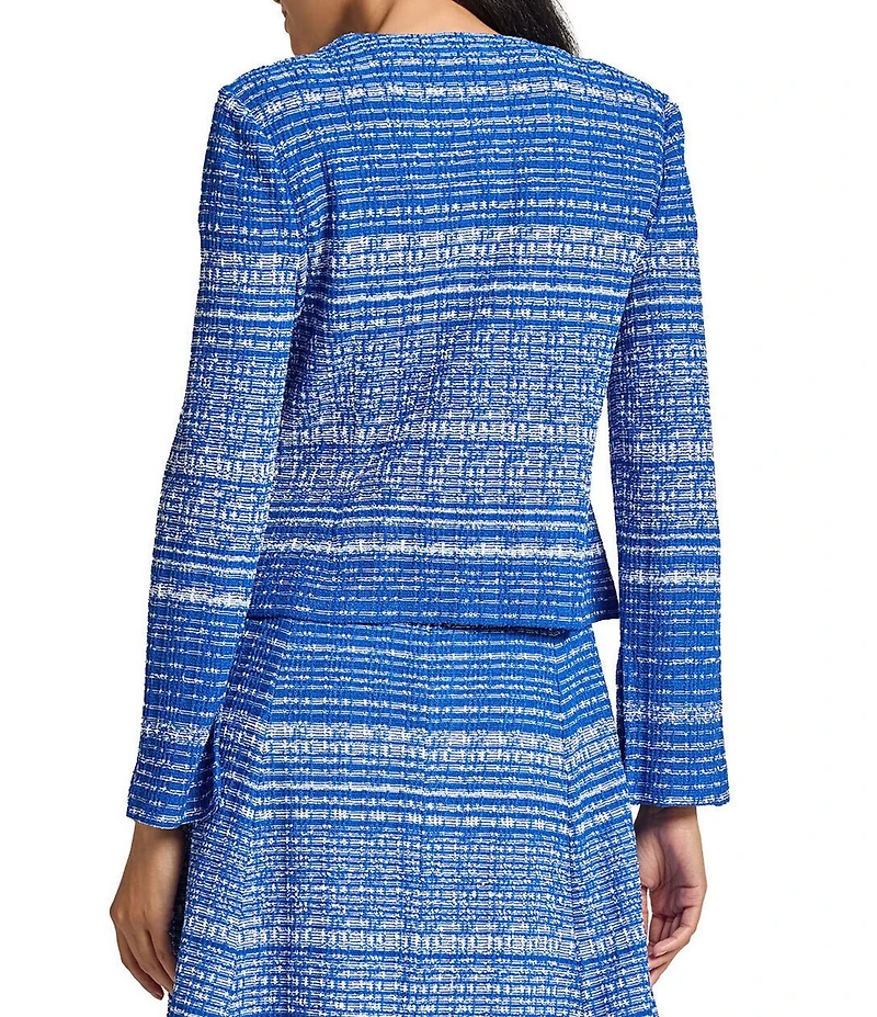 MISOOK Tweed Knit Round Neck Long Sleeve Button Front Jacket