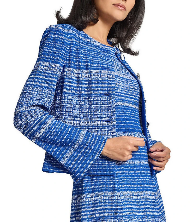 MISOOK Tweed Knit Round Neck Long Sleeve Button Front Jacket