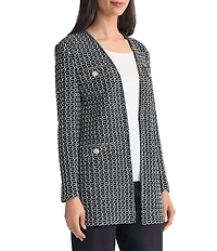 MISOOK Tweed Knit V-Neck Long Sleeve Jewel Trim Jacket