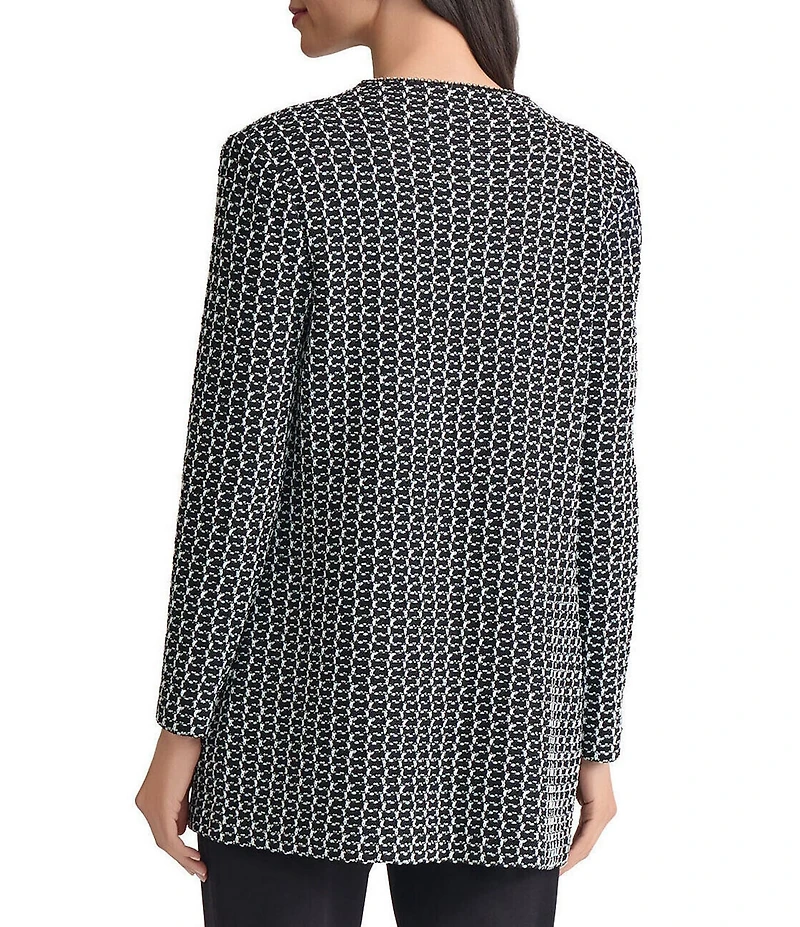 MISOOK Tweed Knit V-Neck Long Sleeve Jewel Trim Jacket