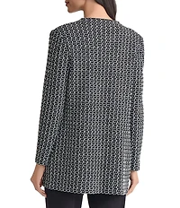 MISOOK Tweed Knit V-Neck Long Sleeve Jewel Trim Jacket