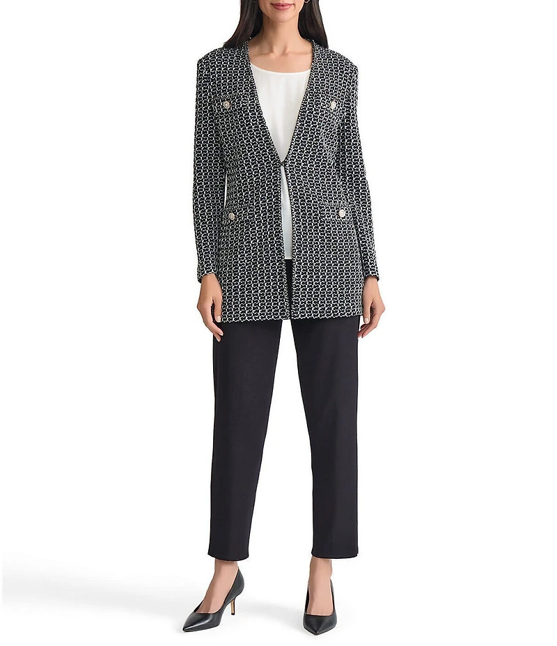 MISOOK Tweed Knit V-Neck Long Sleeve Jewel Trim Jacket