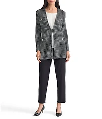 MISOOK Tweed Knit V-Neck Long Sleeve Jewel Trim Jacket