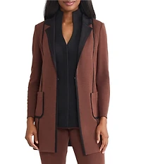 MISOOK Two-Tone Knit Notch Lapel Long Sleeve Jacket