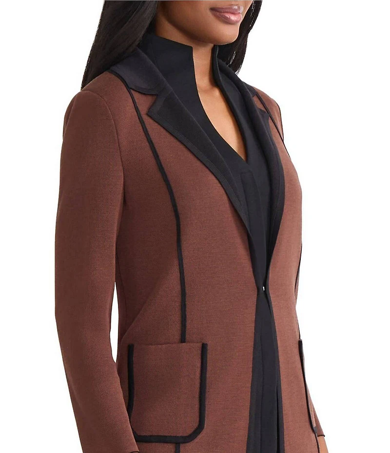 MISOOK Two-Tone Knit Notch Lapel Long Sleeve Jacket