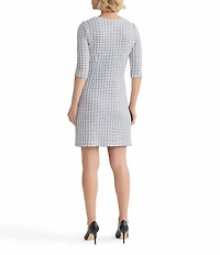 MISOOK Two-Tone Tweed Knit Round Neck Elbow Sleeve Dress