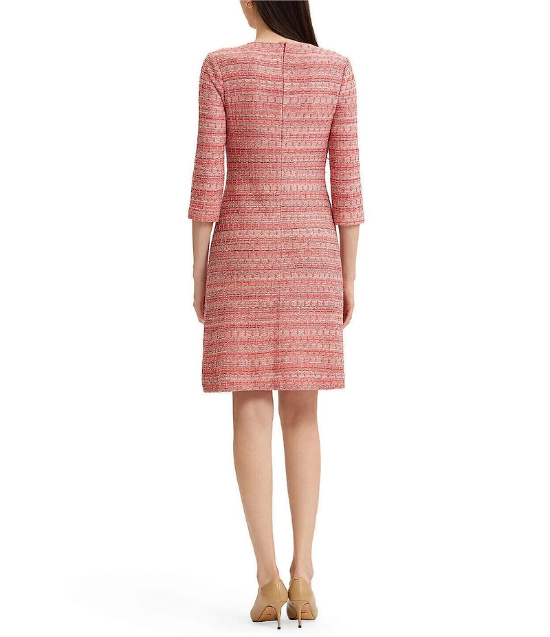 MISOOK Whipstitch Tweed Knit Crew Neck 3/4 Sleeve Sheath Dress