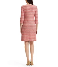MISOOK Whipstitch Tweed Knit Crew Neck 3/4 Sleeve Sheath Dress